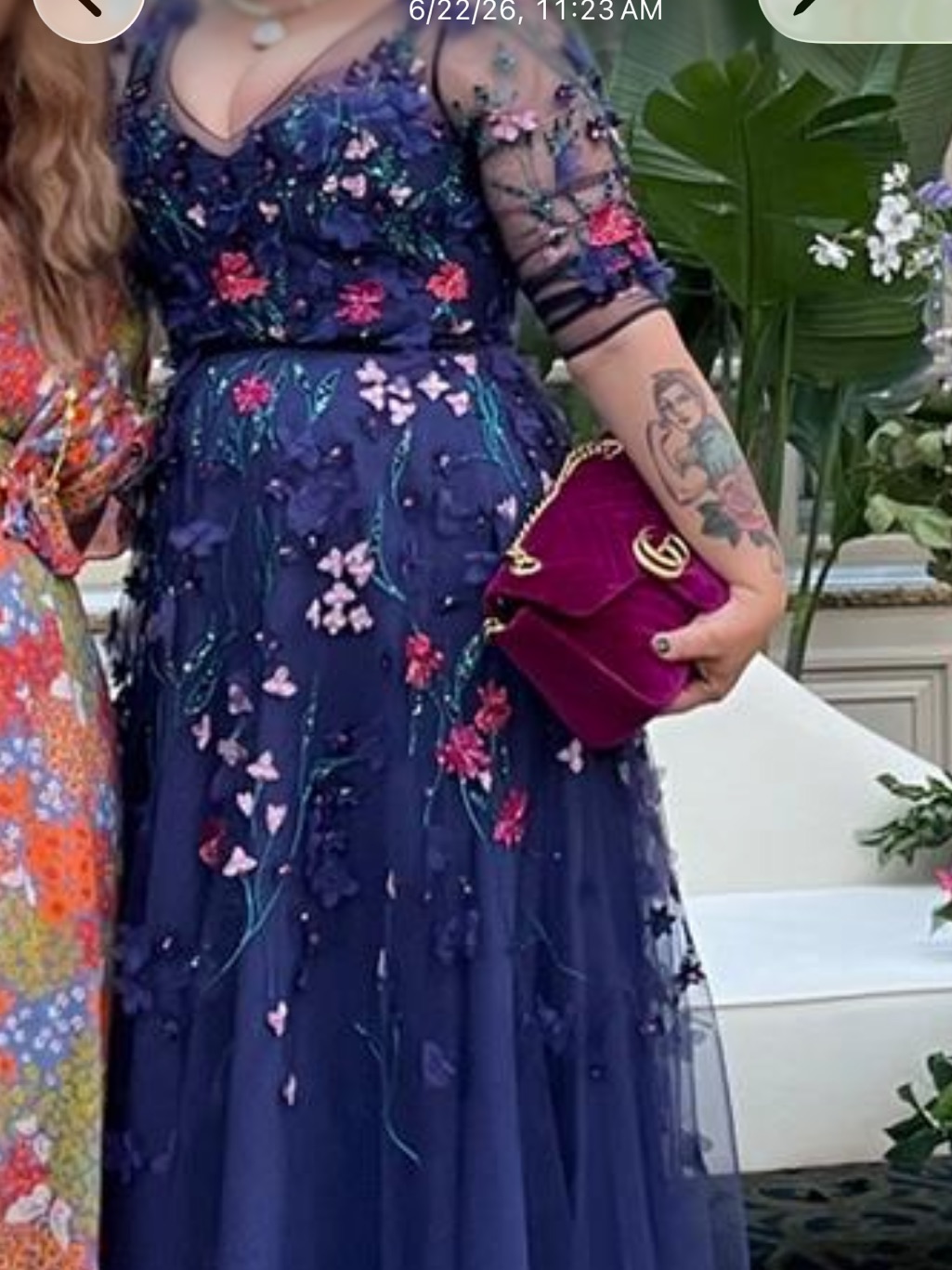 Theia Long Tulle Sleeve Floral Dress Size 6
